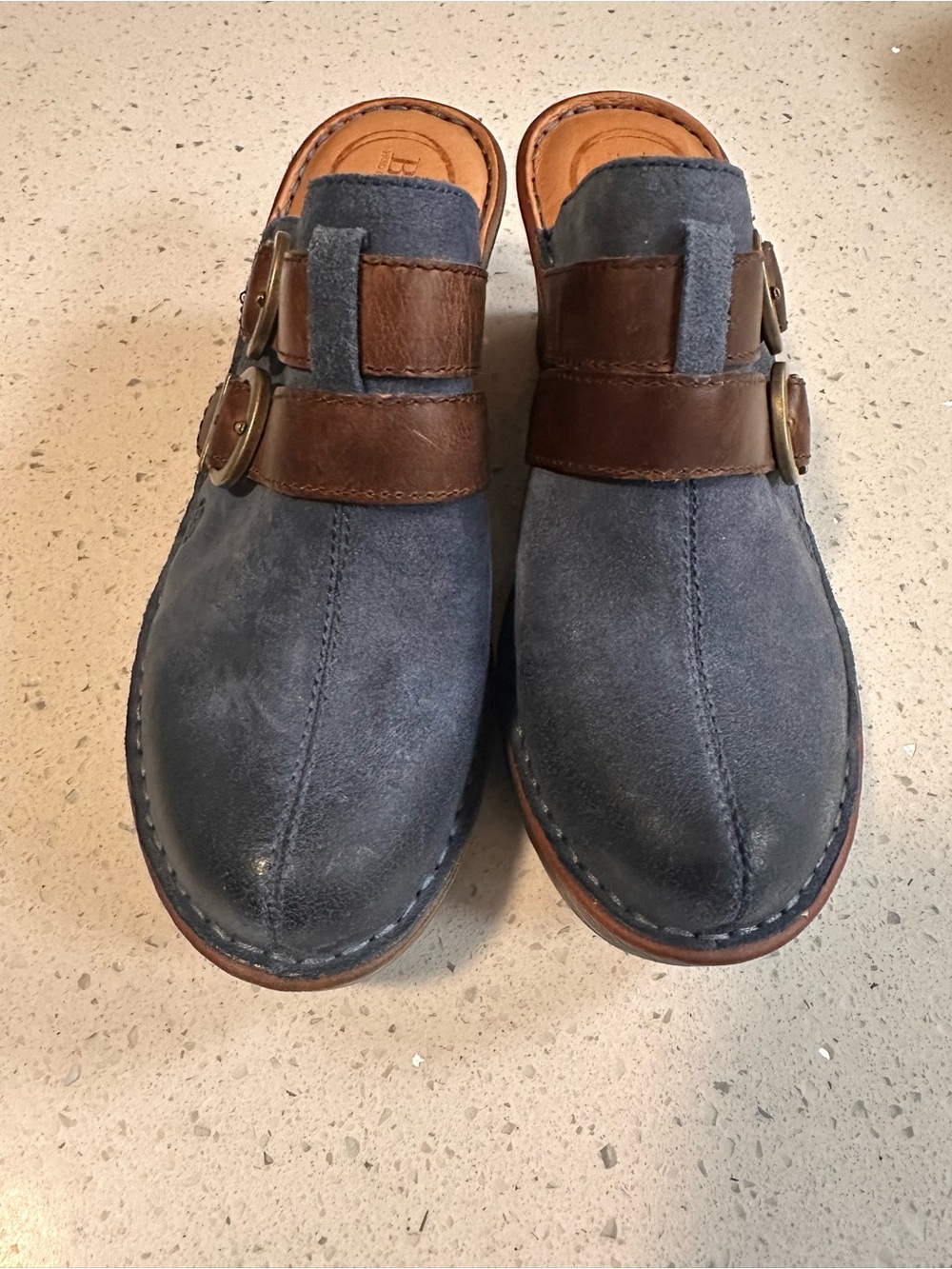 Born Blue Suede Leather Clogs Mules Double Buckle Slip On Heels Shoes Women’s 8 - Picture 14 of 15
